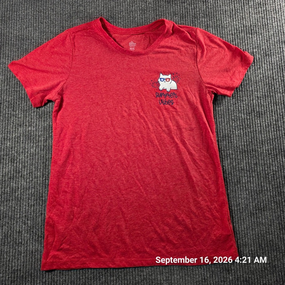 Way to Celebrate Patriotic Red Summer Vibes Cat Graphic Tee Kids Medium 8-10